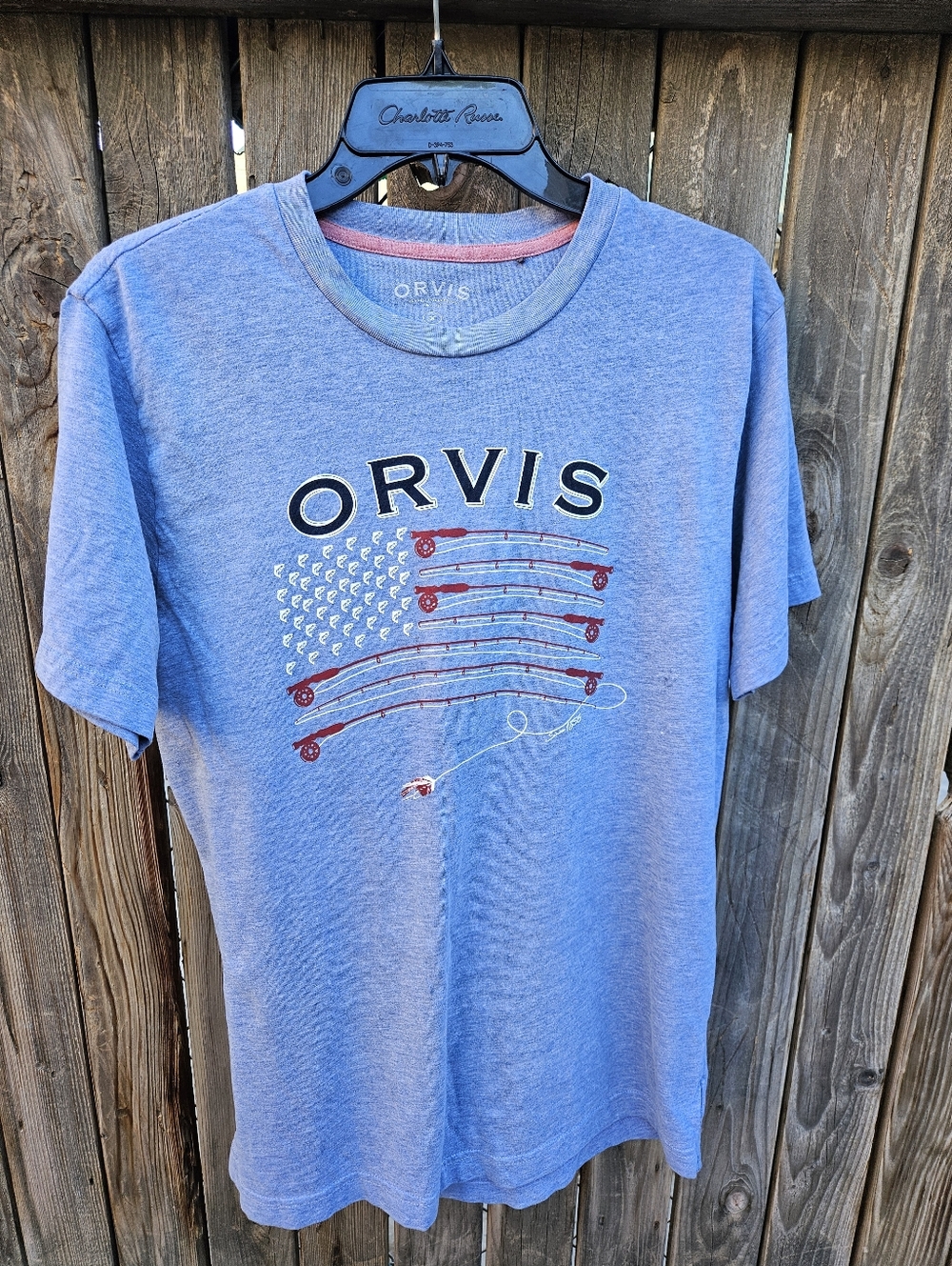 Orvis Light Blue Short Sleeve Graphic Tee with Red Accent Men's Size M - Picture 3 of 14